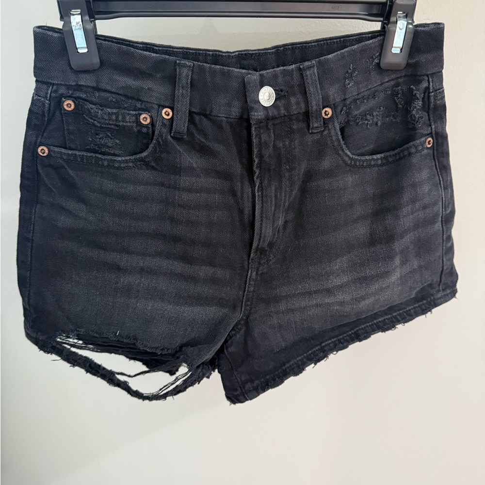 Black Distressed Denim Shorts
